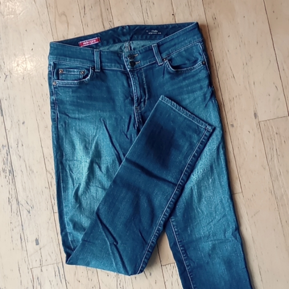 Red Engine jeans, straight leg, size 30, long